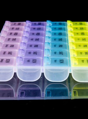 1PCS 4 Row 28 Squares Weekly 7 Days Tablet Pill Box Holder