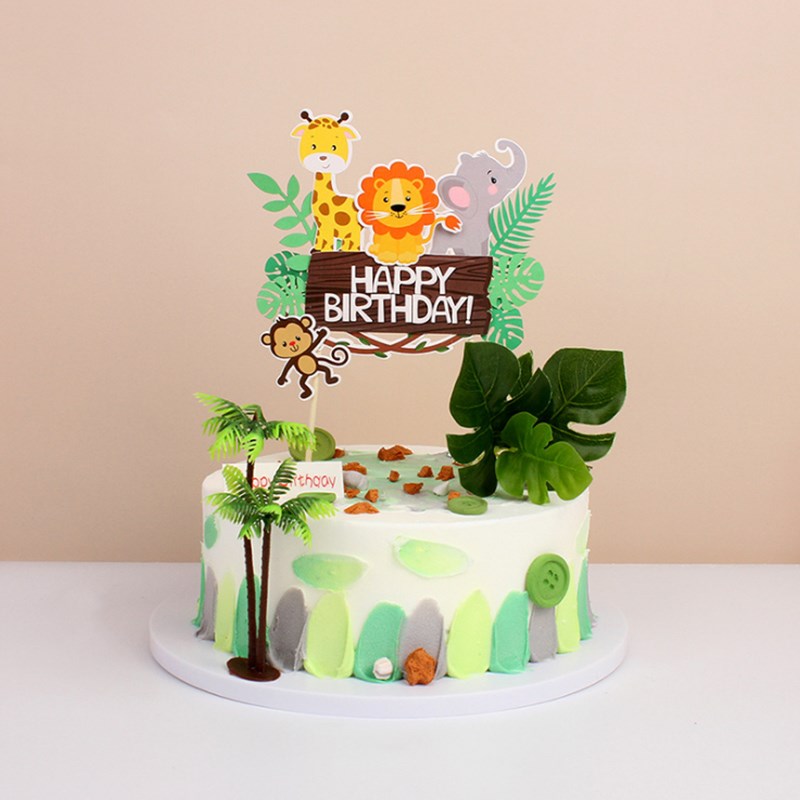 Woodland Amimals Happy Birthday Cake Toppers Jungle Safari C - 图1