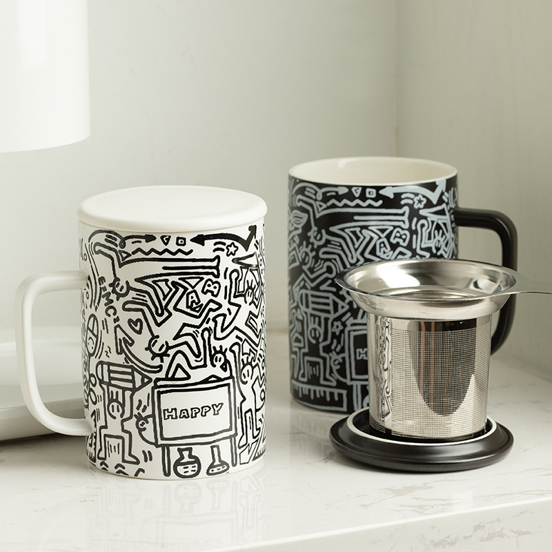 茶杯茶水分离陶瓷杯个人专用马克杯大容量办公杯泡茶杯情侣杯定制