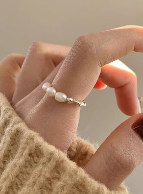 日本portney bells925银异形珍珠波浪戒指女ins法式复古轻奢小众