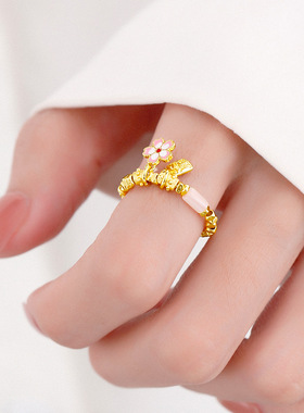 日本portney bell蹦迪珠古法福牌樱花爆闪花朵女弹力戒指新款