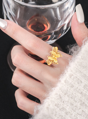 日本Portney Bell金色复古金丝羽蝶蝴蝶戒指小众设计精致食指戒