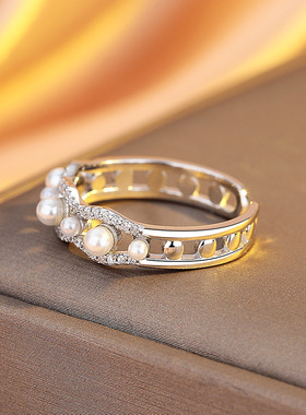 英国设计师cherry kittyS925银法式人造珍珠戒指女小众设计轻奢