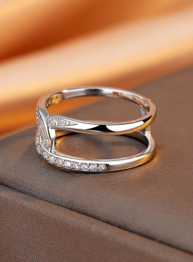 英国设计师cherry kitty925银c形交叉双排扣戒指女欧美风时尚轻奢