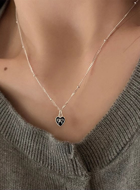 日本Portney Bells925黑色滴油爱心蝴蝶结项链女ins甜酷风小众