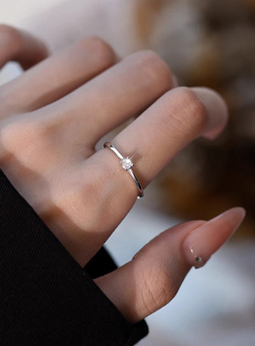 日本portney bells925银四爪镶锆石戒指女 素圈闪钻细戒ins精致