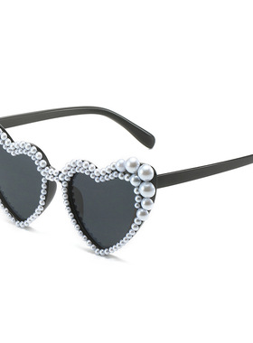 日本portney bell大框架歪心欧美镶珍珠太阳镜桃心爱心女士墨镜