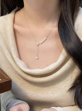 日本portney bell精致贝壳蝴蝶s925银项链女轻奢高级感仿珍珠