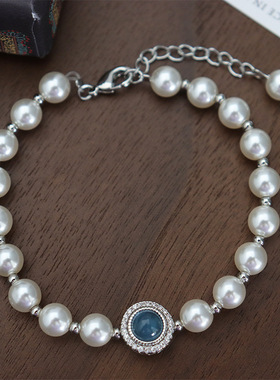 日本Portney Bell法式复古海蓝宝石施家珍珠手链女时尚
