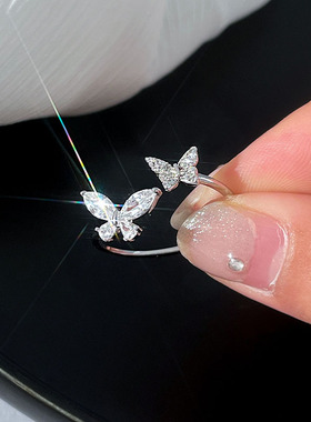 英国设计师cherry kitty夏季新款925银蝴蝶戒指气质温柔百搭款