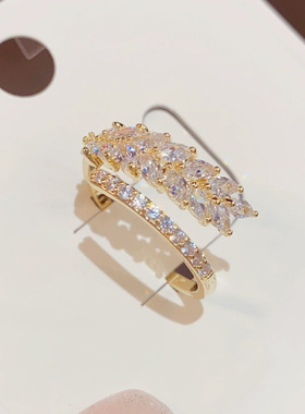 欧美冷淡风男女麦穗锆石戒指