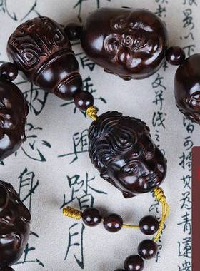 正宗海南黄花梨紫油梨雕刻手把件文玩十八罗汉车挂手串30收藏送礼