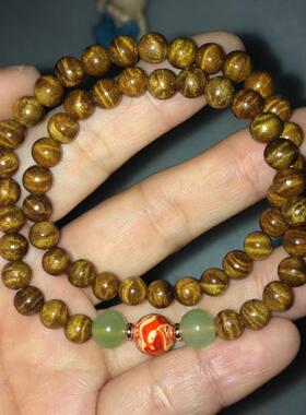 保真金丝楠木手串水波龙胆纹8mm双圈手链男女款老料佛珠念珠礼物