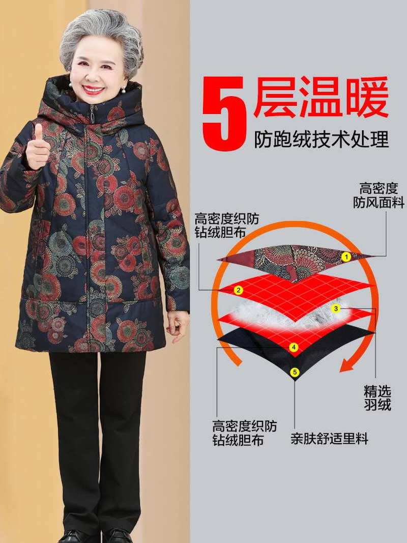 长中款老年人羽绒服女奶奶冬季妈妈加肥加大加厚老人80岁冬装外套