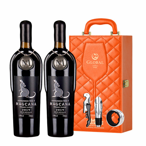 澳洲进口红酒玛格卡纳袋鼠1号西拉17度干红葡萄酒750ml*6送礼礼盒 - 图0