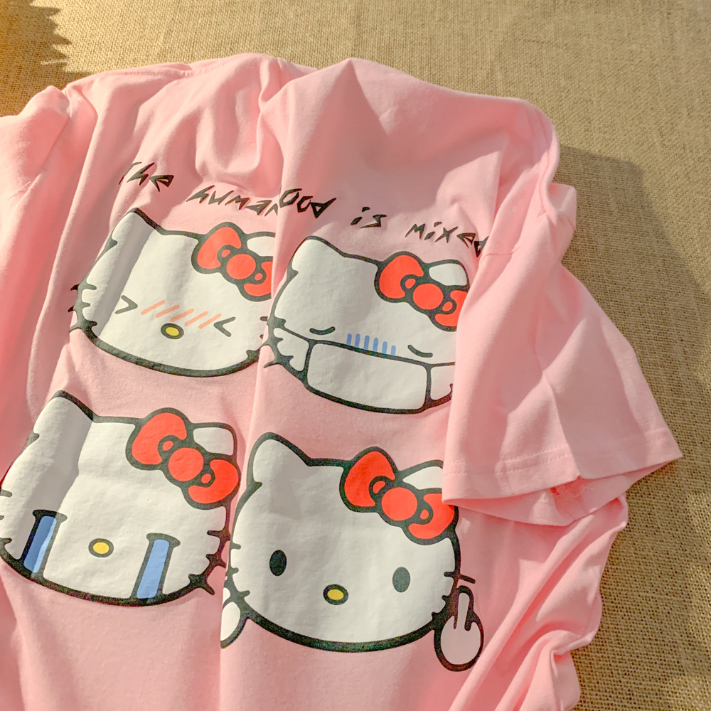 hellokitty短袖男上衣哈喽kitty粉色t恤衣服2023新款韩版潮流夏季 - 图0