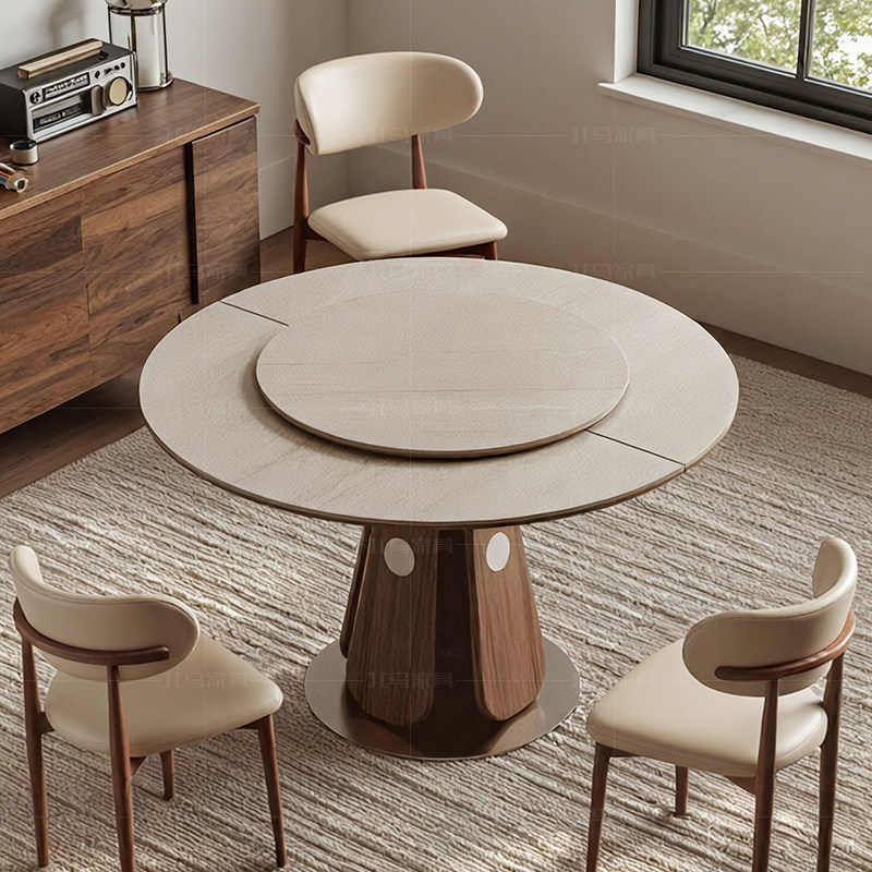 国家补贴北马2026款中古风实木岩板餐桌可变椭圆多功能带转盘饭桌,淘宝优惠券,粉丝福利购,淘宝优惠卷