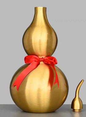 铜葫芦摆件大号纯铜空心开口大葫芦五帝钱风水摆件铜八卦葫芦挂件