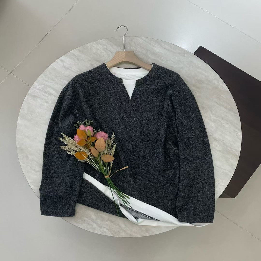 高街2025冬季新款美式宽松休闲V领假两件长袖加绒卫衣针织打底衫,淘宝优惠券,粉丝福利购,淘宝优惠卷