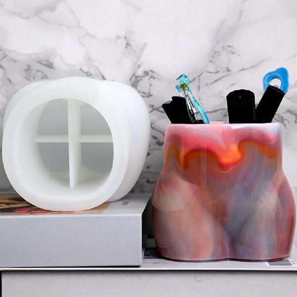 3D Human utt Vase Silicone Mold DIY ody Art Pen Holder-图1