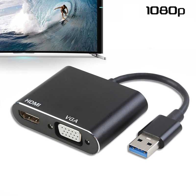 USB 3.0 to HDMI VGA 1080P HD Converter Audio Video 2 in 1 HU - 图1