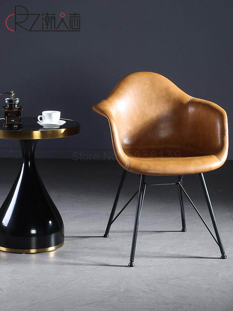 Saddle leather chair back single fashion armrest desk chair_虎窝淘