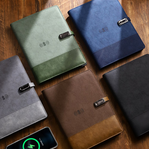 无线充电记事本定制充电宝笔记本带U盘多功能移动电源笔记本子商务办公本子活页会议记录本礼盒套装可印LOGO - 图0