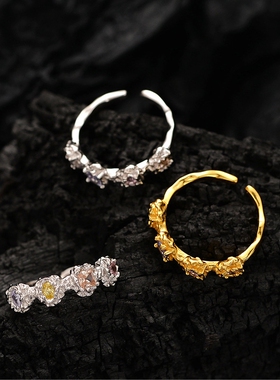 小众礼物开口戒指环彩钻时髦