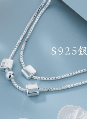 女S925纯银小方块双层手链