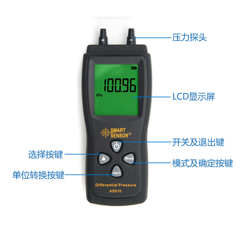 希玛AS510数字压力计压差计压差表微压差计微压差表精密压差表 - 图1