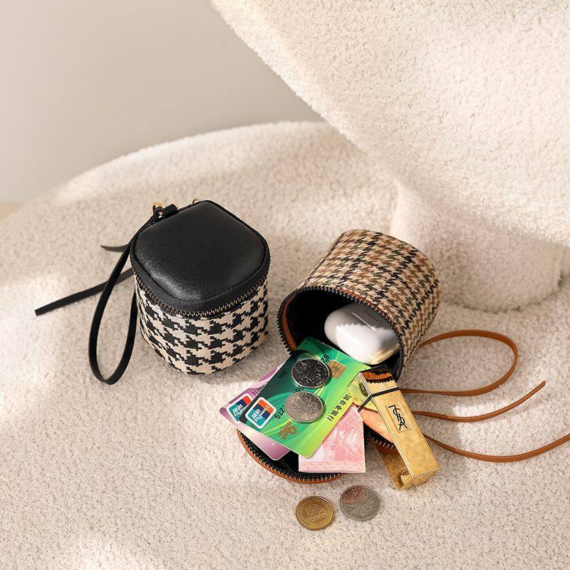 千鸟格软皮手拿包迷你精致拉链零钱包水桶口红包化妆包小手拎小包,淘宝优惠券,粉丝福利购,淘宝优惠卷