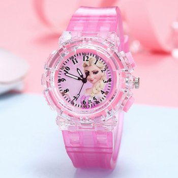 Frozen Children's Electronic Luminous Watch Girl Elsa Princess Cartoon Small Toy Kindergarten ເດັກ​ຍິງ​ອາ​ຍຸ 3 ປີ