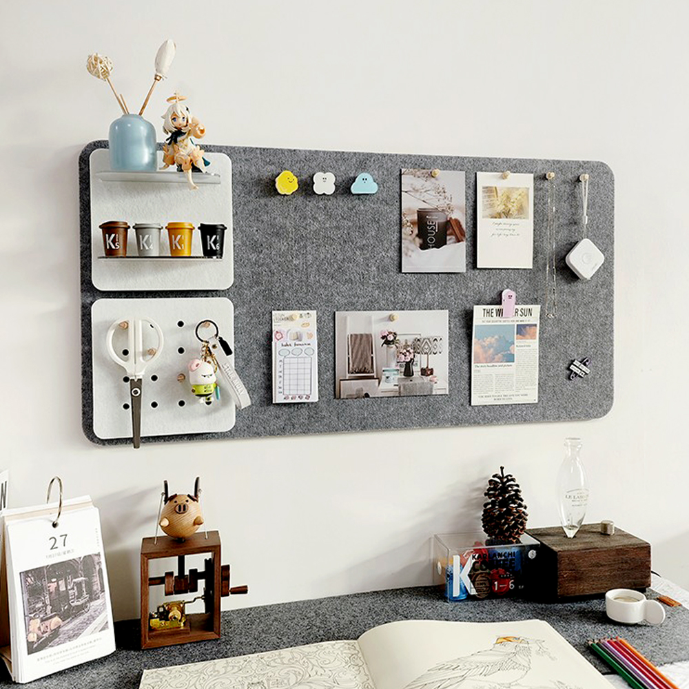 毛毡板照片墙面装饰自粘墙贴毛毡板置物架洞板遮丑免打孔不伤墙 - 图3