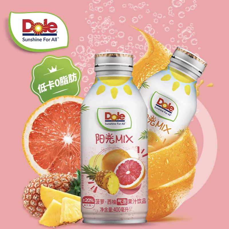 DOLE都乐气泡水400ml*6瓶菠萝椰子西柚碳酸气泡果汁网红夏日0脂肪 - 图2