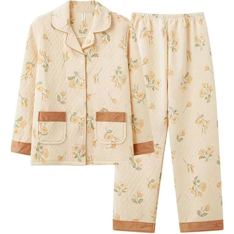 美梦纯棉冬季加厚夹层棉睡衣女长袖保暖开衫中青年女款空气棉家居,淘宝优惠券,粉丝福利购,淘宝优惠卷