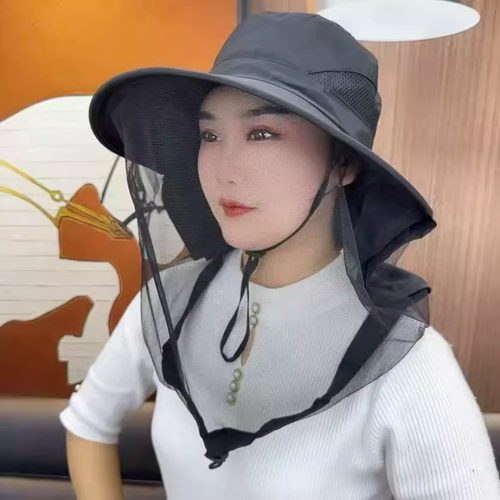 夏季网纱帽薄款透气防晒面纱一体防蚊虫护颈男女披肩帽露营遮阳帽 - 图3