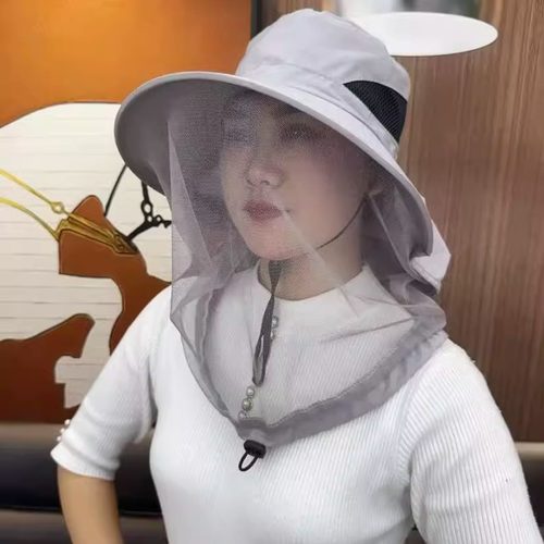 夏季网纱帽薄款透气防晒面纱一体防蚊虫护颈男女披肩帽露营遮阳帽 - 图2