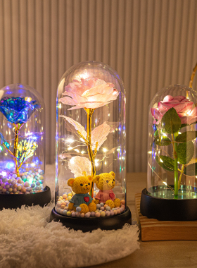 教师节女生送女孩闺蜜女友永生花玫瑰花束小夜灯高级实用生日礼物