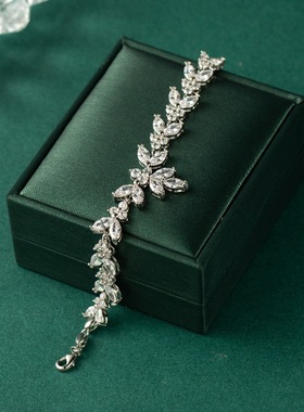 欧美时尚重工花朵锆石手链女高档精致铜镀金手串女婚礼伴娘手饰品