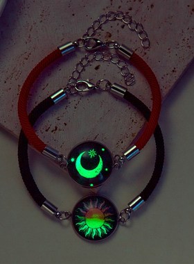 Round Luminous Bracelet Stainless Steel Time Gem Braided Rop