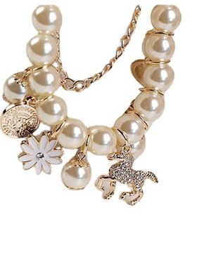 Diamond Pony Pendant Pearl Daisy Flower Bracelet Korean Peta