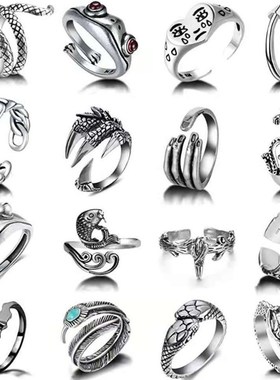Retro Snake Frog 16pcs Rings Set 2025 Punk Style Adjustable