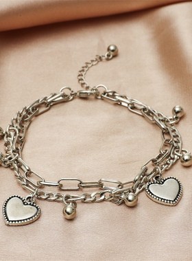European American Fashion Doublelayer Heart Pendant Bracelet