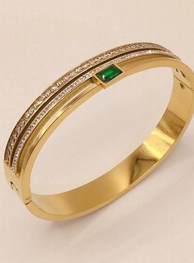 Tworow Drill Titanium Steel White Green Bracelet Open Buckle