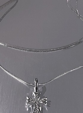 Doublelayer Fulldiamond Cross Titanium Steel Necklace for Wo