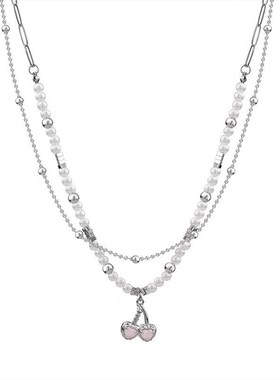 Sweet Cool Pearl Gravel Cherry Necklace Womens Light Luxury