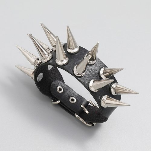 Jewelry Punk Style 2Row Spike Leather Bracelet for Men 2Row - 图2
