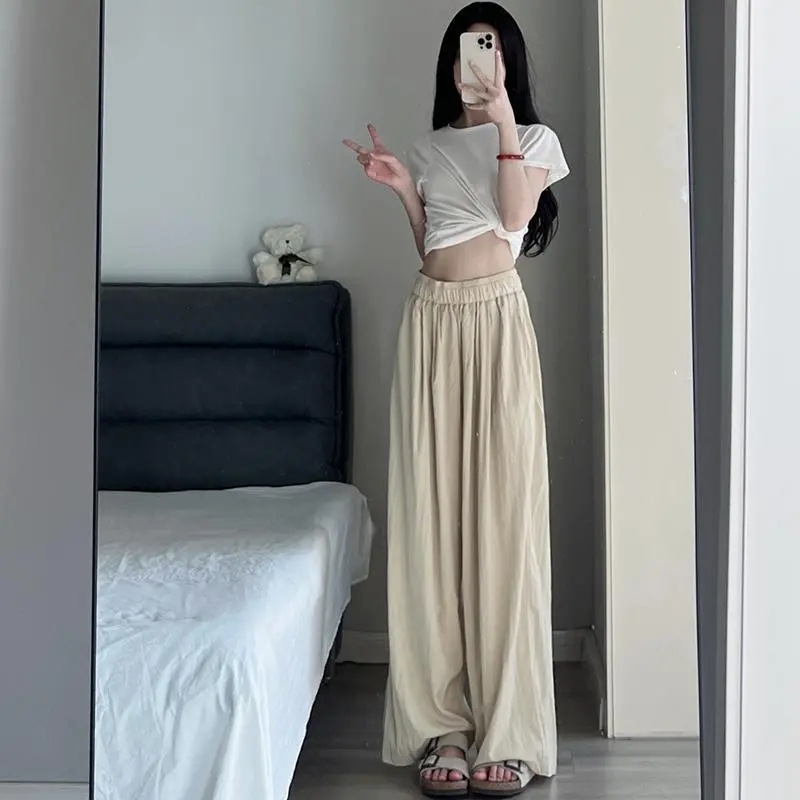 冰丝阔腿裤子女日系慵懒感山本裤棉麻直筒裤