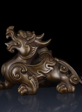 古叶家居纯黄铜貔貅摆件办公室家居玄关客厅饰品工艺品铜貔貅一对