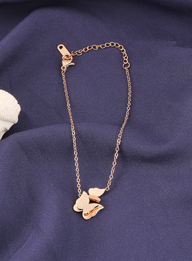 英国chrry koop磨砂双蝴蝶钛钢手链女流行手工手环手饰配饰18k